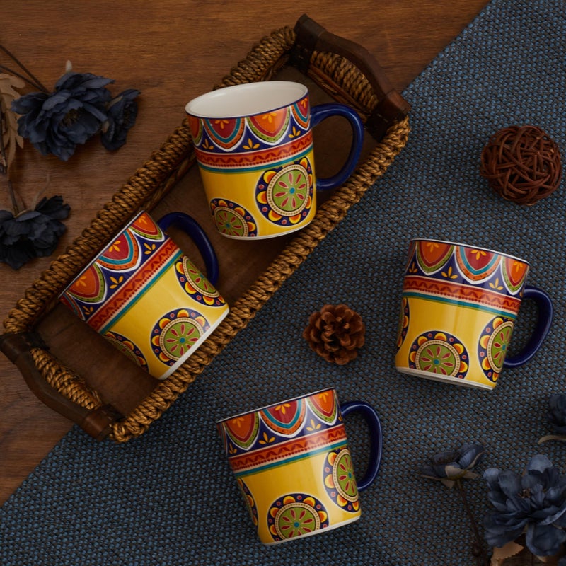 Bico Tunisian Ceramic Coffee Mugs Set of 4, 18 oz Large Tea Cups with Handle, Aesthetic Latte Mugs for Cappuccino Cocoa, Lead-Free, Dishwasher and Microwave Safe, Housewarming Gift - Image 4